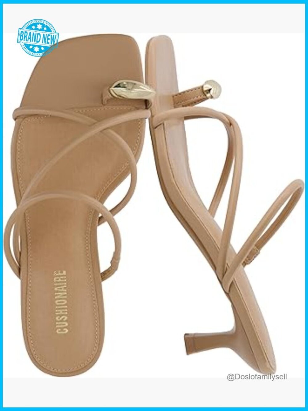 Strappy Kitten Heel Sandals Vegan Leather Square Toe Dressy Slip On